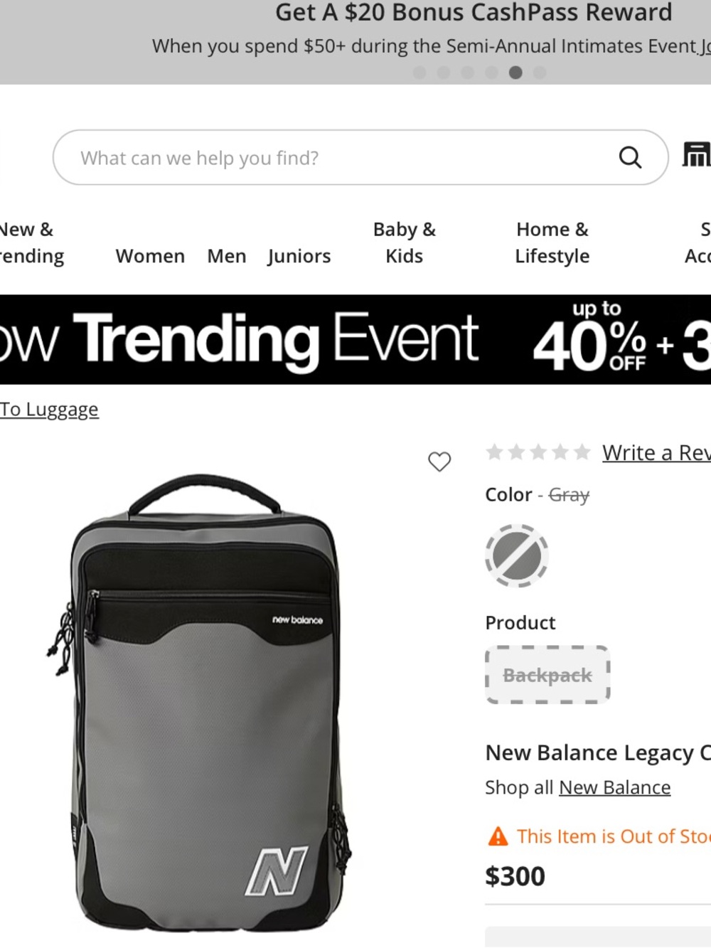 New Balance Gray and Black Legacy Travel Backpack